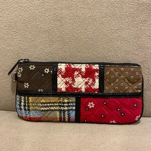 Vera Bradley Red Herringbone & Highland Patchwork Plaid Zippered Makeup Wallet